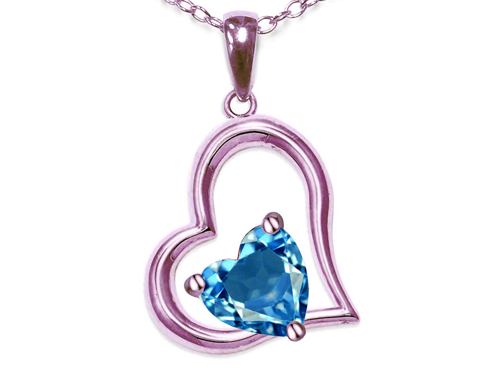 Star K Heart Shape 7mm Genuine Blue Topaz Open Floating Heart Necklace Pendant