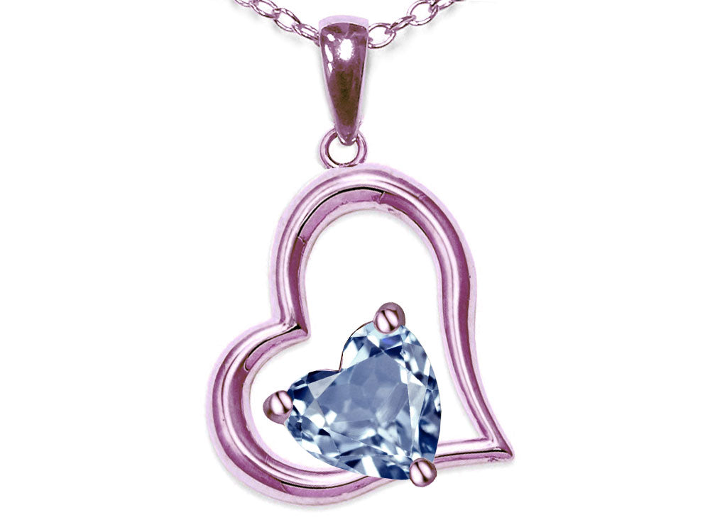 Star K Heart Shape 7mm Genuine Sky Blue Topaz Open Floating Heart Necklace Pendant