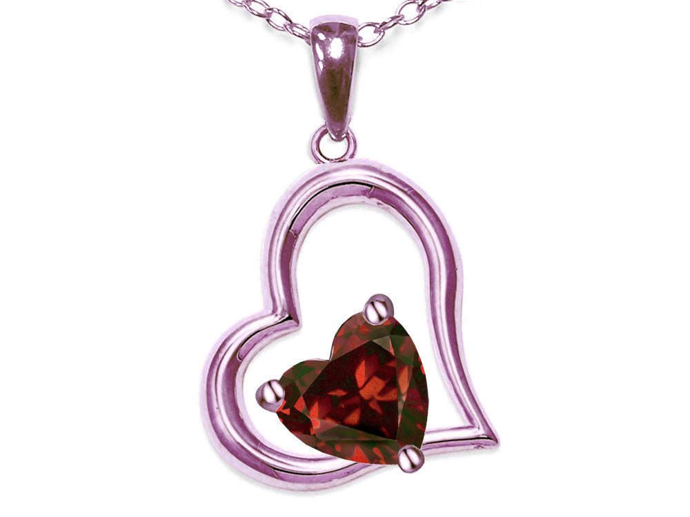 Star K Heart Shape 7mm Genuine Garnet Open Floating Heart Necklace Pendant