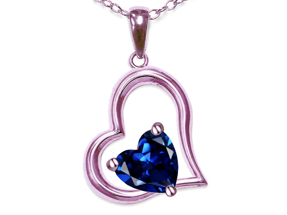 Star K Heart Shape 7mm Created Sapphire Open Floating Heart Necklace Pendant
