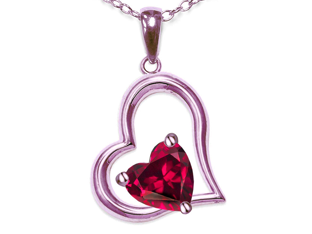 Star K Heart Shape 7mm Created Ruby Open Floating Heart Necklace Pendant