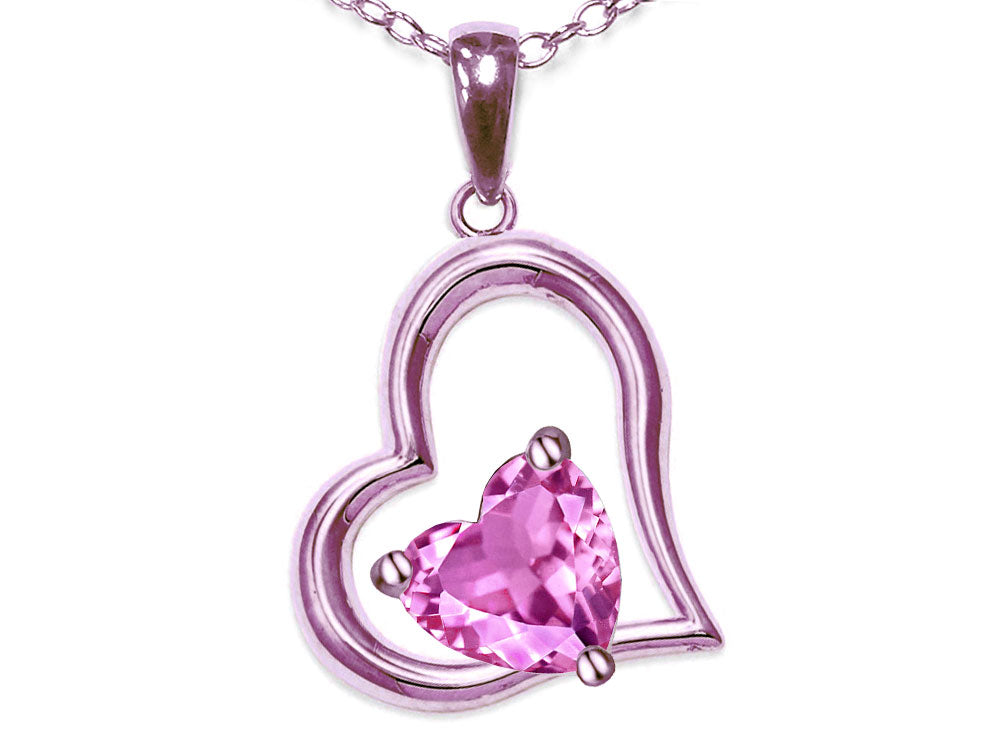 Star K Heart Shape 7mm Created Pink Sapphire Open Floating Heart Necklace Pendant