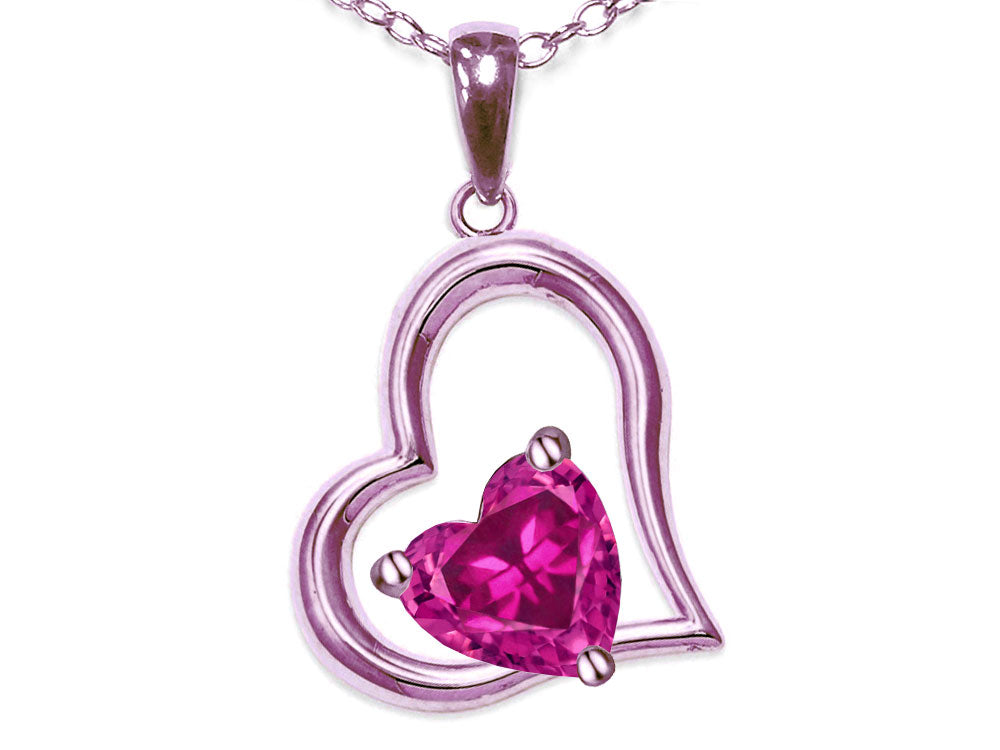 Star K Heart Shape 7mm Simulated Pink Tourmaline Open Floating Heart Necklace Pendant