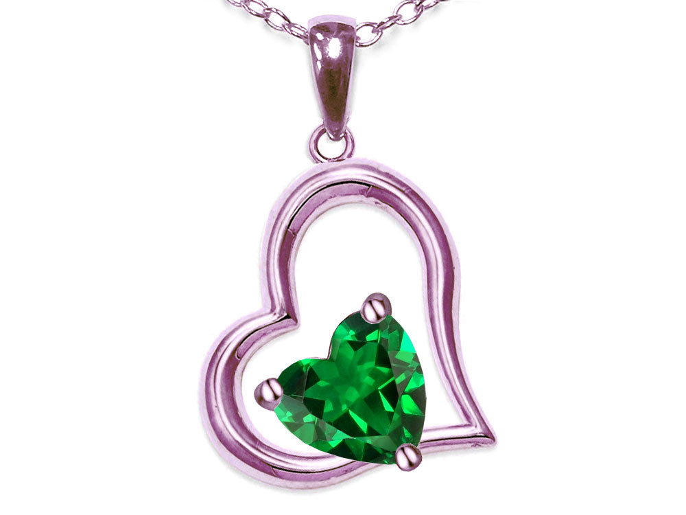 Star K Heart Shape 7mm Simulated Emerald Open Floating Heart Necklace Pendant