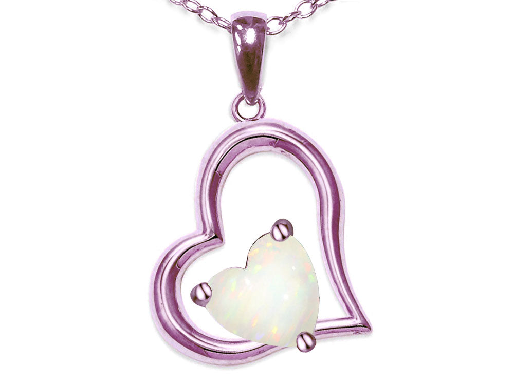 Star K Heart Shape 7mm Genuine Opal Open Floating Heart Necklace Pendant