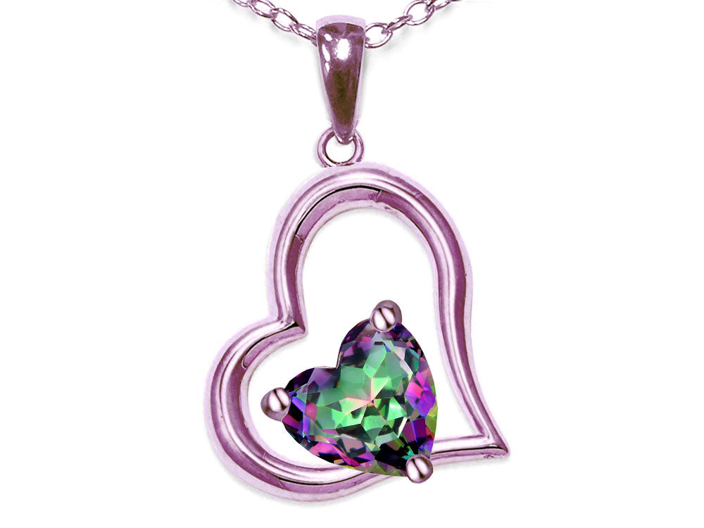 Star K Heart Shape 7mm Rainbow Mystic Topaz Open Floating Heart Necklace Pendant