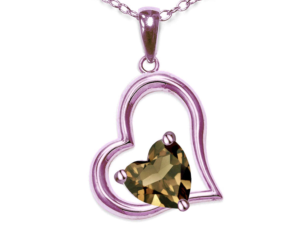 Star K Heart Shape 7mm Genuine Smoky Quartz Open Floating Heart Necklace Pendant