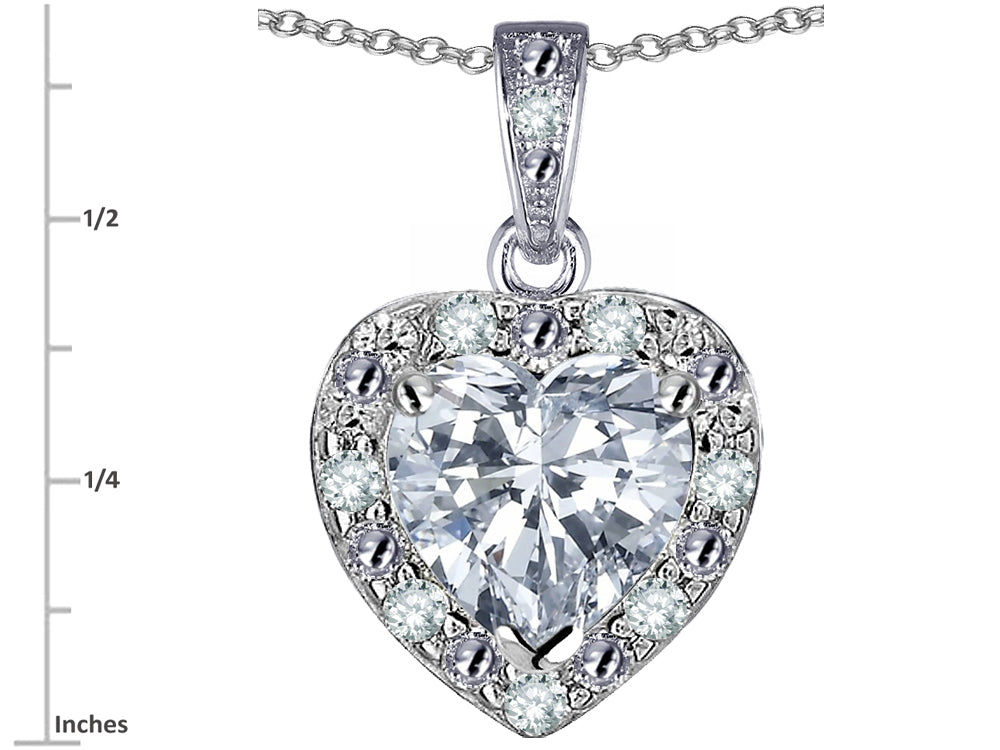 Star K 10k White Gold Heart Shape Genuine White Topaz Halo Pendant Necklace
