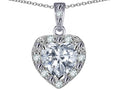 Star K 10k White Gold Heart Shape Genuine White Topaz Halo Pendant Necklace