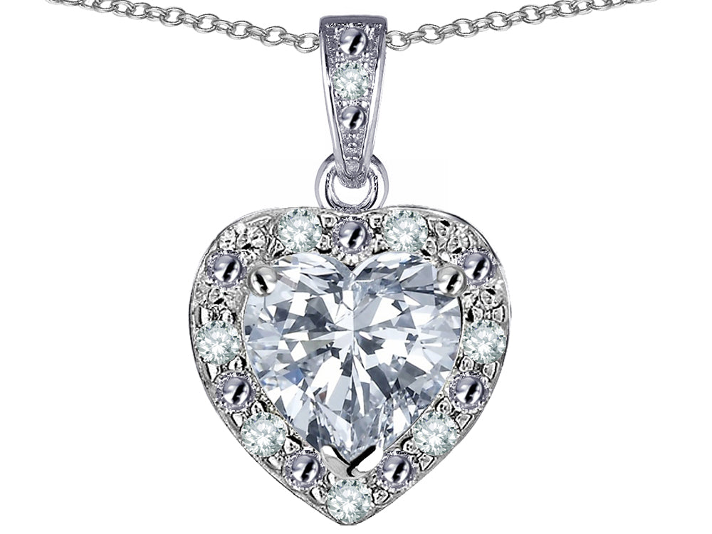 Star K 10k White Gold Heart Shape Genuine White Topaz Halo Pendant Necklace