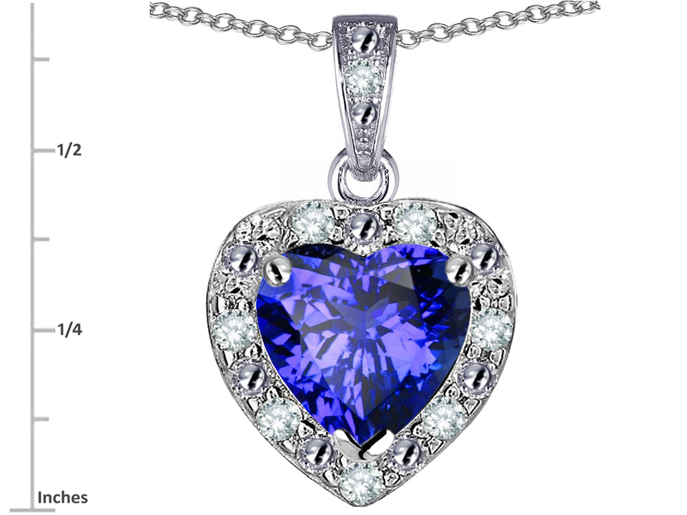 Star K 10k White Gold Heart Shape Simulated Tanzanite Halo Pendant Necklace