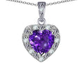 Star K 10k White Gold Heart Shape Genuine Amethyst Halo Pendant Necklace
