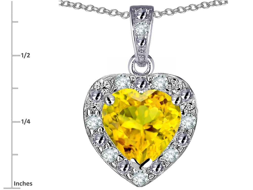 Star K 10k White Gold Heart Shape Genuine Citrine Halo Pendant Necklace
