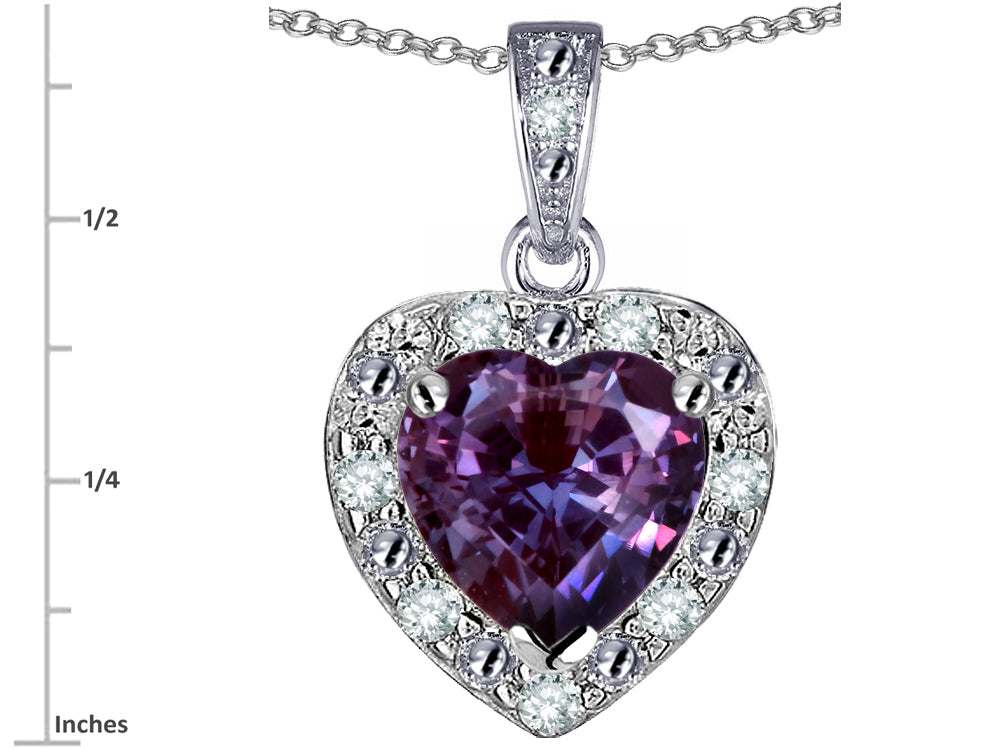 Star K 10k White Gold Heart Shape Simulated Alexandrite Halo Pendant Necklace