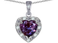 Star K 10k White Gold Heart Shape Simulated Alexandrite Halo Pendant Necklace