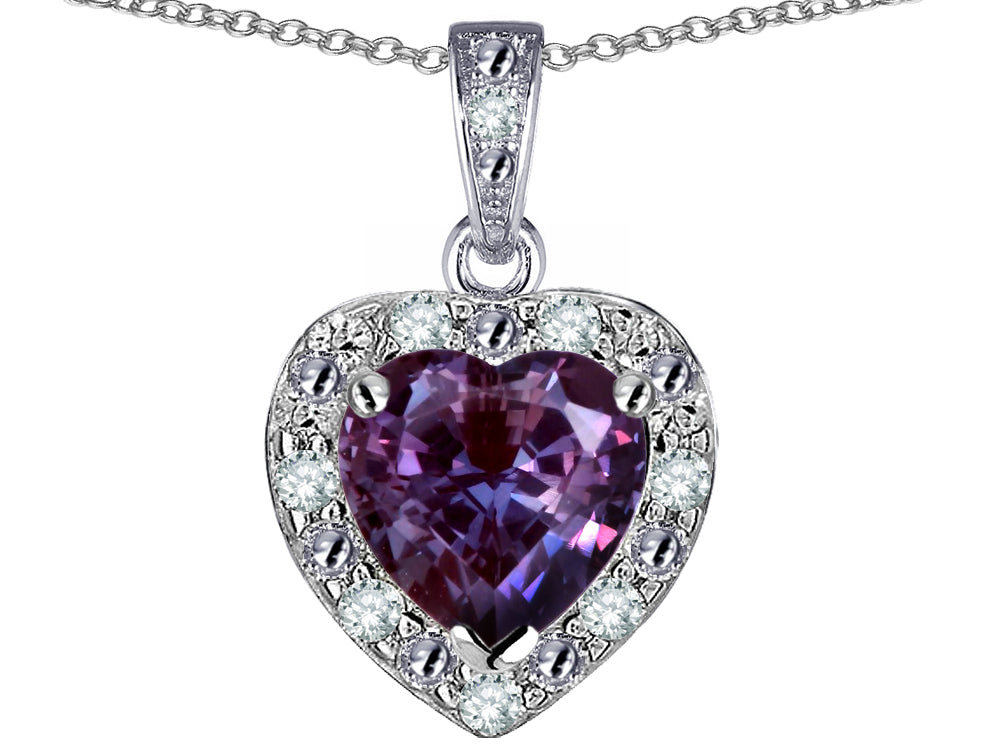 Star K 10k White Gold Heart Shape Simulated Alexandrite Halo Pendant Necklace