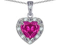 Star K 10k White Gold Heart Shape Simulated Pink Tourmaline Halo Pendant Necklace