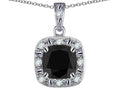 Star K 10k White Gold Cushion-Cut Black Sapphire Halo Pendant Necklace