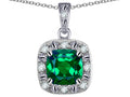 Star K 10k White Gold Cushion-Cut Simulated Emerald Halo Pendant Necklace