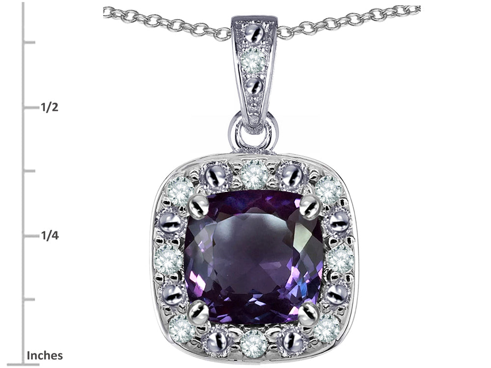 Star K 10k White Gold Cushion-Cut Simulated Alexandrite Halo Pendant Necklace