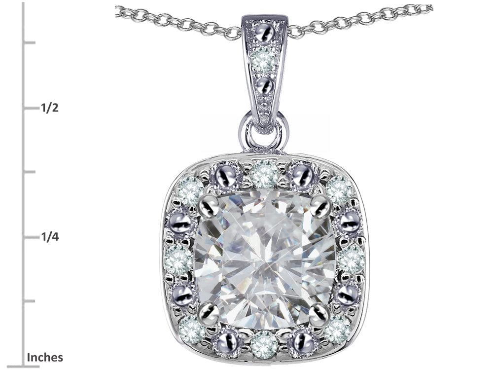 Star K 10k White Gold Cushion-Cut White Topaz Halo Pendant Necklace