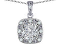 Star K 10k White Gold Cushion-Cut White Topaz Halo Pendant Necklace