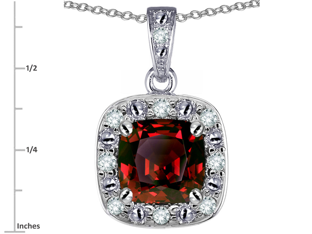 Star K 10k White Gold Cushion-Cut Genuine Garnet Halo Pendant Necklace