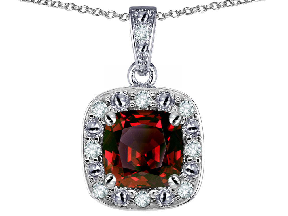 Star K 10k White Gold Cushion-Cut Genuine Garnet Halo Pendant Necklace