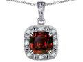 Star K 10k White Gold Cushion-Cut Genuine Garnet Halo Pendant Necklace