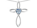 Star K 14k Gold Infinity Love Cross with Genuine Sky Blue Topaz Heart Stone Pendant Necklace