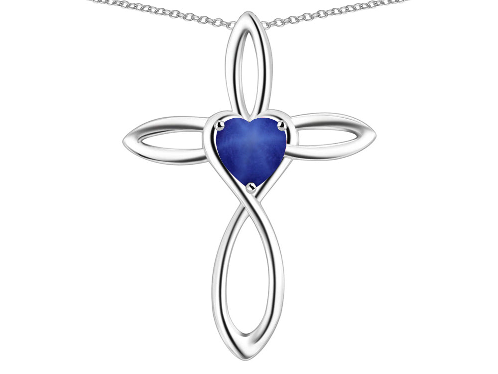 Star K 14k Gold Infinity Love Cross with Created Star Sapphire Heart Stone Pendant Necklace