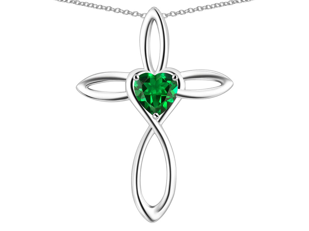 Star K 14k Gold Infinity Love Cross with Simulated Emerald Heart Stone Pendant Necklace
