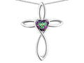 Star K 14k Gold Infinity Love Cross with Rainbow Mystic Topaz Heart Stone Pendant Necklace