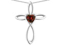 Star K 10k Gold Infinity Love Cross with Genuine Garnet Heart Stone Pendant Necklace