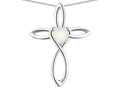 Star K 10k Gold Infinity Love Cross with Genuine Opal Heart Stone Pendant Necklace