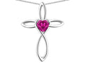 Star K 10k Gold Infinity Love Cross with Simulated Pink Tourmaline Heart Stone Pendant Necklace