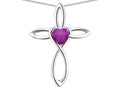 Star K 10k Gold Infinity Love Cross with Created Star Ruby Heart Stone Pendant Necklace