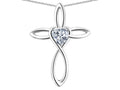 Star K 10k Gold Infinity Love Cross with Genuine White Topaz Heart Stone Pendant Necklace
