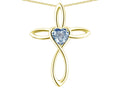 Star K 14k Gold Infinity Love Cross with Genuine Sky Blue Topaz Heart Stone Pendant Necklace