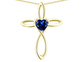 Star K 14k Gold Infinity Love Cross with Created Sapphire Heart Stone Pendant Necklace