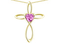 Star K 14k Gold Infinity Love Cross with Created Pink Sapphire Heart Stone Pendant Necklace
