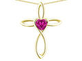 Star K 14k Gold Infinity Love Cross with Simulated Pink Tourmaline Heart Stone Pendant Necklace