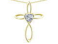 Star K 14k Gold Infinity Love Cross with Genuine White Topaz Heart Stone Pendant Necklace