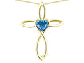 Star K 10k Gold Infinity Love Cross with Genuine Blue Topaz Heart Stone Pendant Necklace