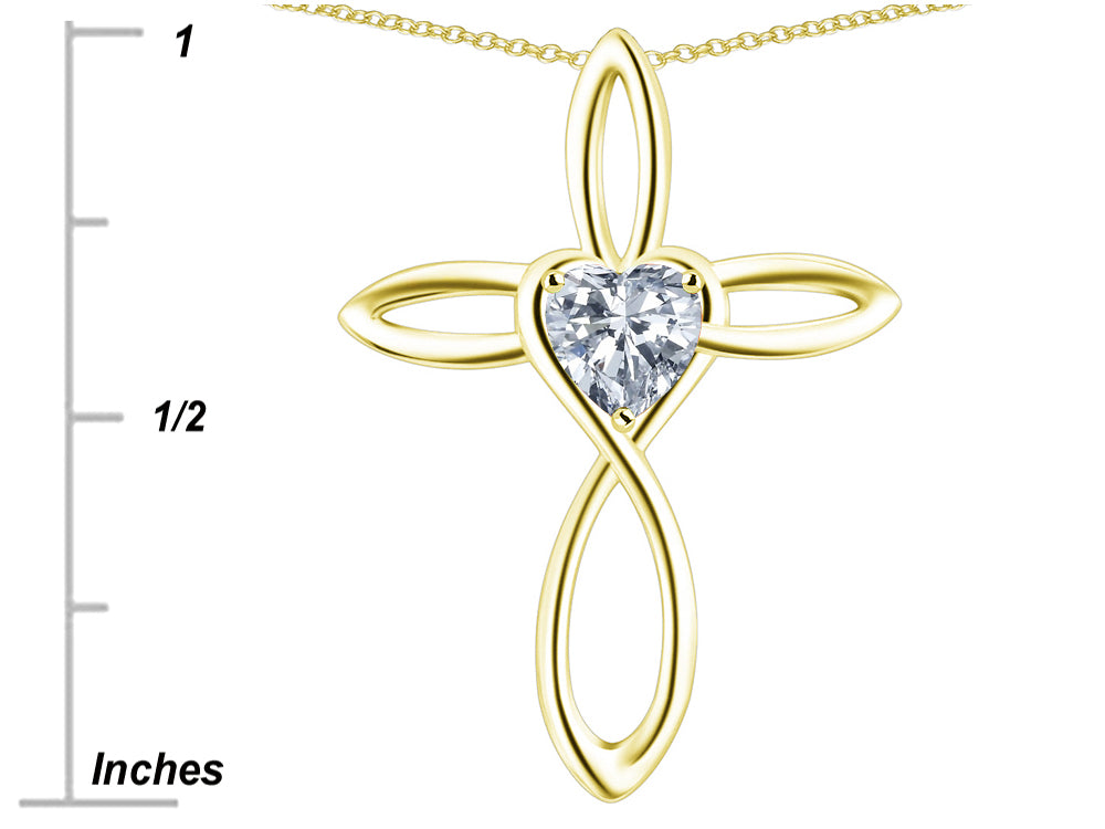 Star K 10k Gold Infinity Love Cross with Genuine Garnet Heart Stone Pendant Necklace