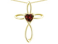 Star K 10k Gold Infinity Love Cross with Genuine Garnet Heart Stone Pendant Necklace
