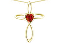 Star K 10k Gold Infinity Love Cross with Created Ruby Heart Stone Pendant Necklace