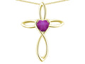 Star K 10k Gold Infinity Love Cross with Created Star Ruby Heart Stone Pendant Necklace