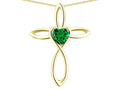 Star K 10k Gold Infinity Love Cross with Simulated Emerald Heart Stone Pendant Necklace