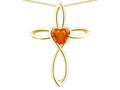 Star K 10k Gold Infinity Love Cross with Simulated Fire Opal Heart Stone Pendant Necklace